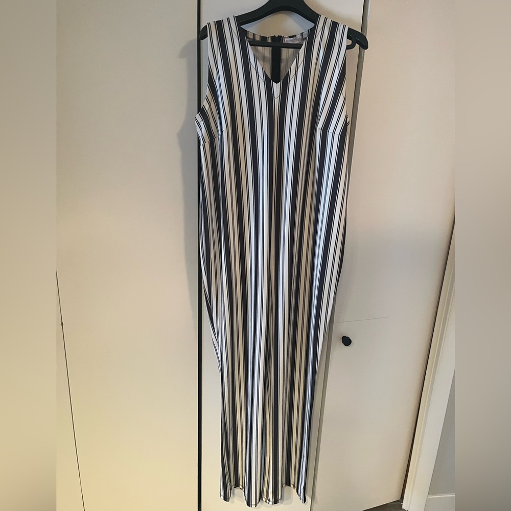 Bluebelle Black and White Striped Jumpsuit - Maternity